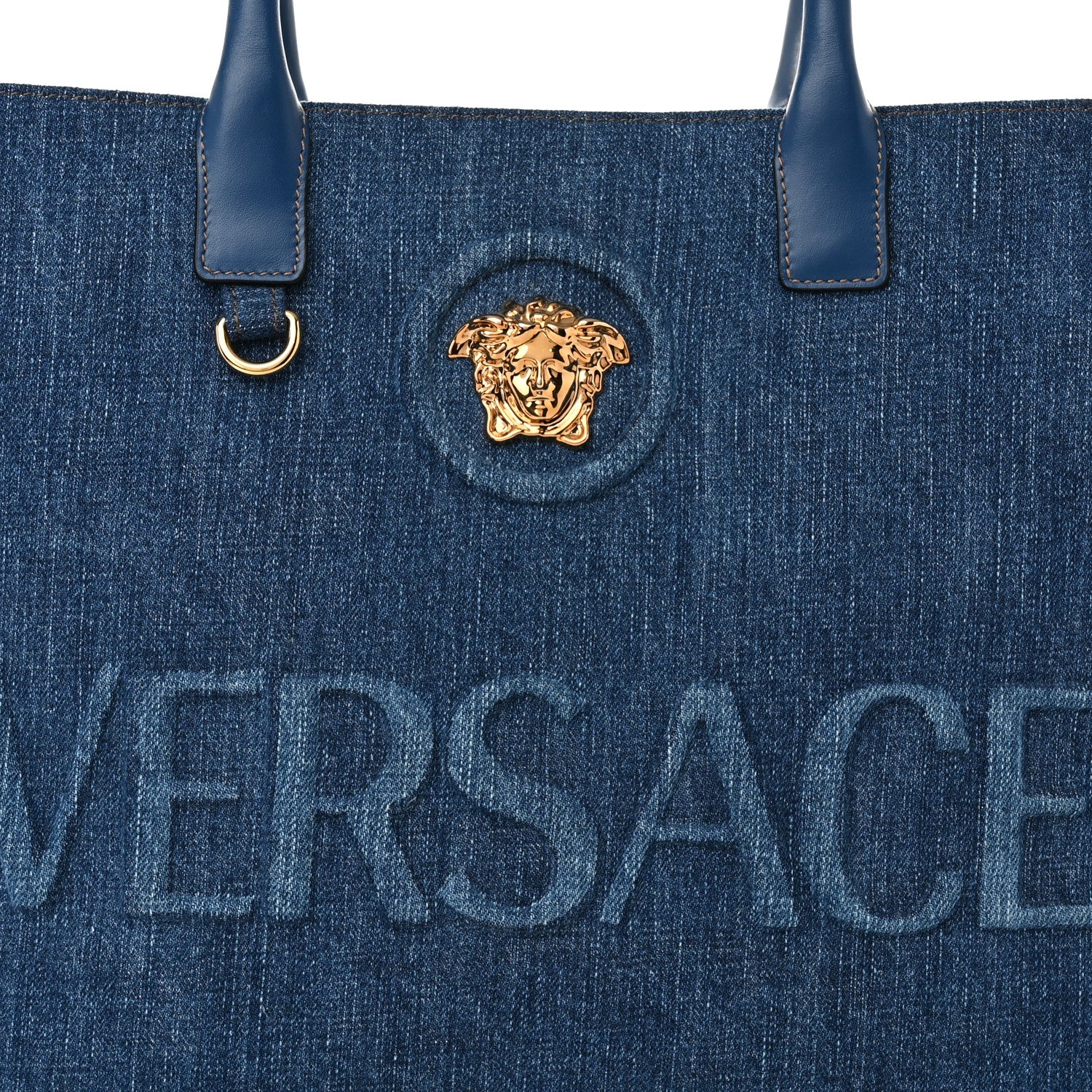 Versace Denim Calfskin La Medusa Tote Bag Blue 7 of 9