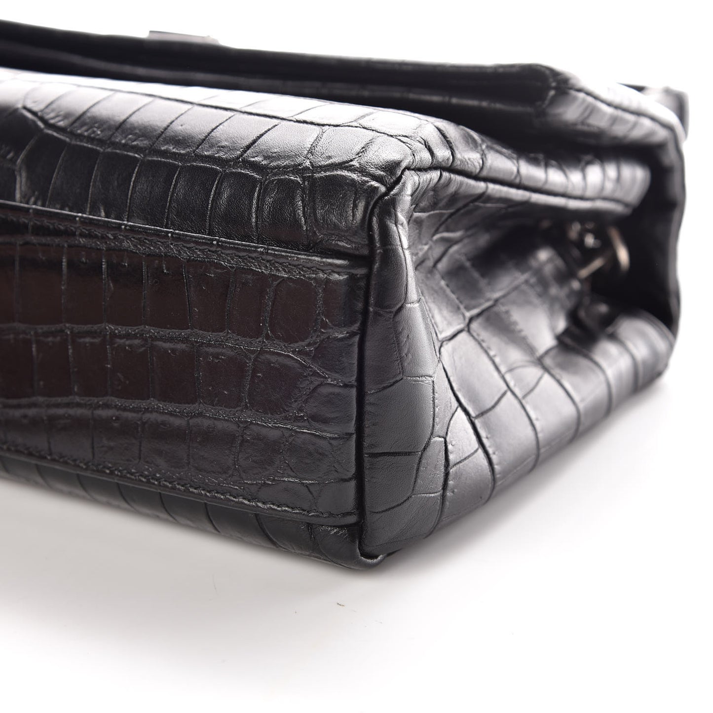 Calfskin Crocodile Embossed Small West Hollywood Monogram Fold-Over Bag Black