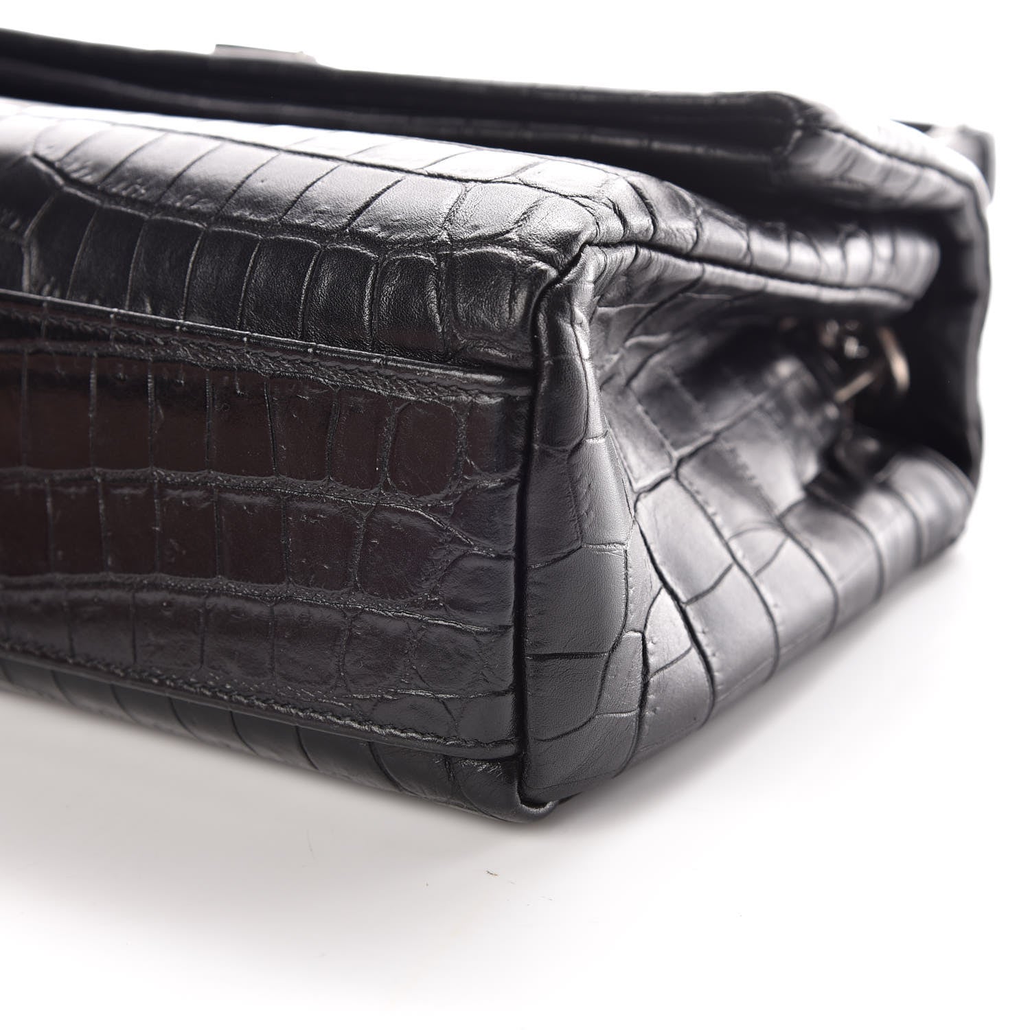 Saint Laurent Calfskin Crocodile Embossed Small West Hollywood Monogram Fold-Over Bag Black 6 of 10