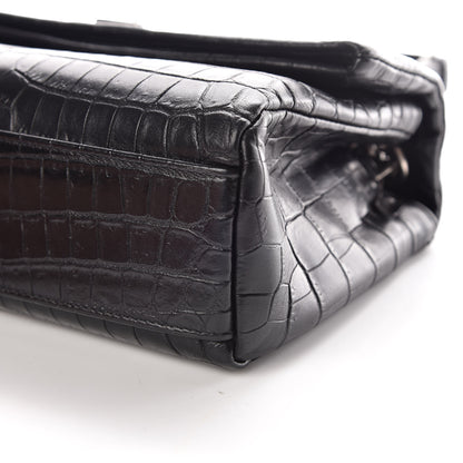 Saint Laurent Calfskin Crocodile Embossed Small West Hollywood Monogram Fold-Over Bag Black 6 of 10