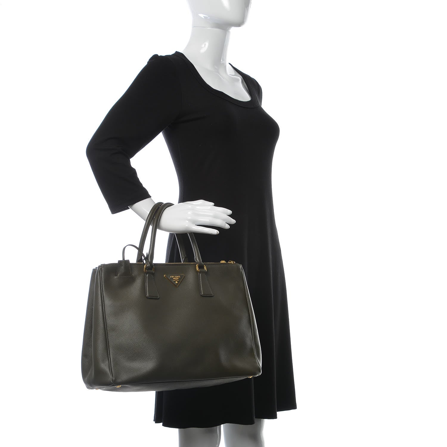 Prada Saffiano Large Galleria Double Zip Tote Militare 2 of 16