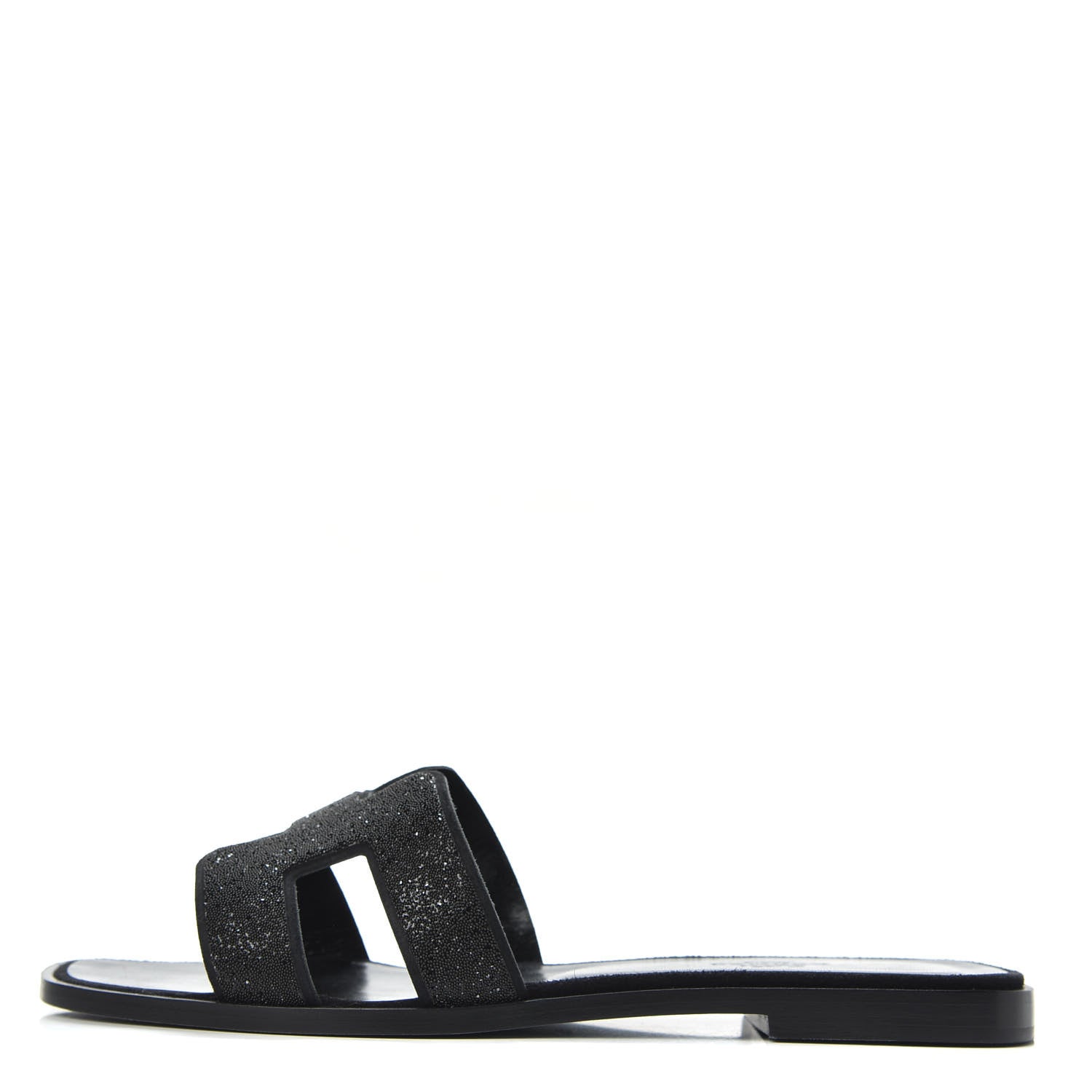 Hermes Suede Goatskin Crystal Powder Oran Sandals 38.5 Black 1 of 10