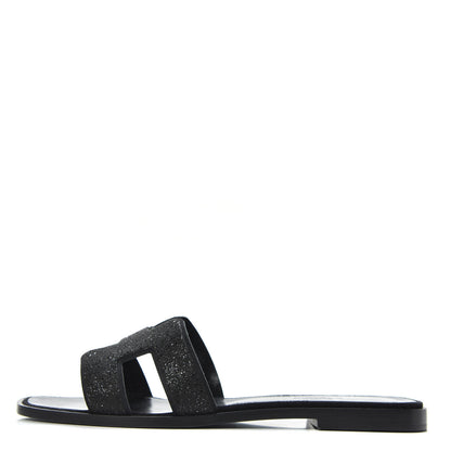 Hermes Suede Goatskin Crystal Powder Oran Sandals 38.5 Black 1 of 10