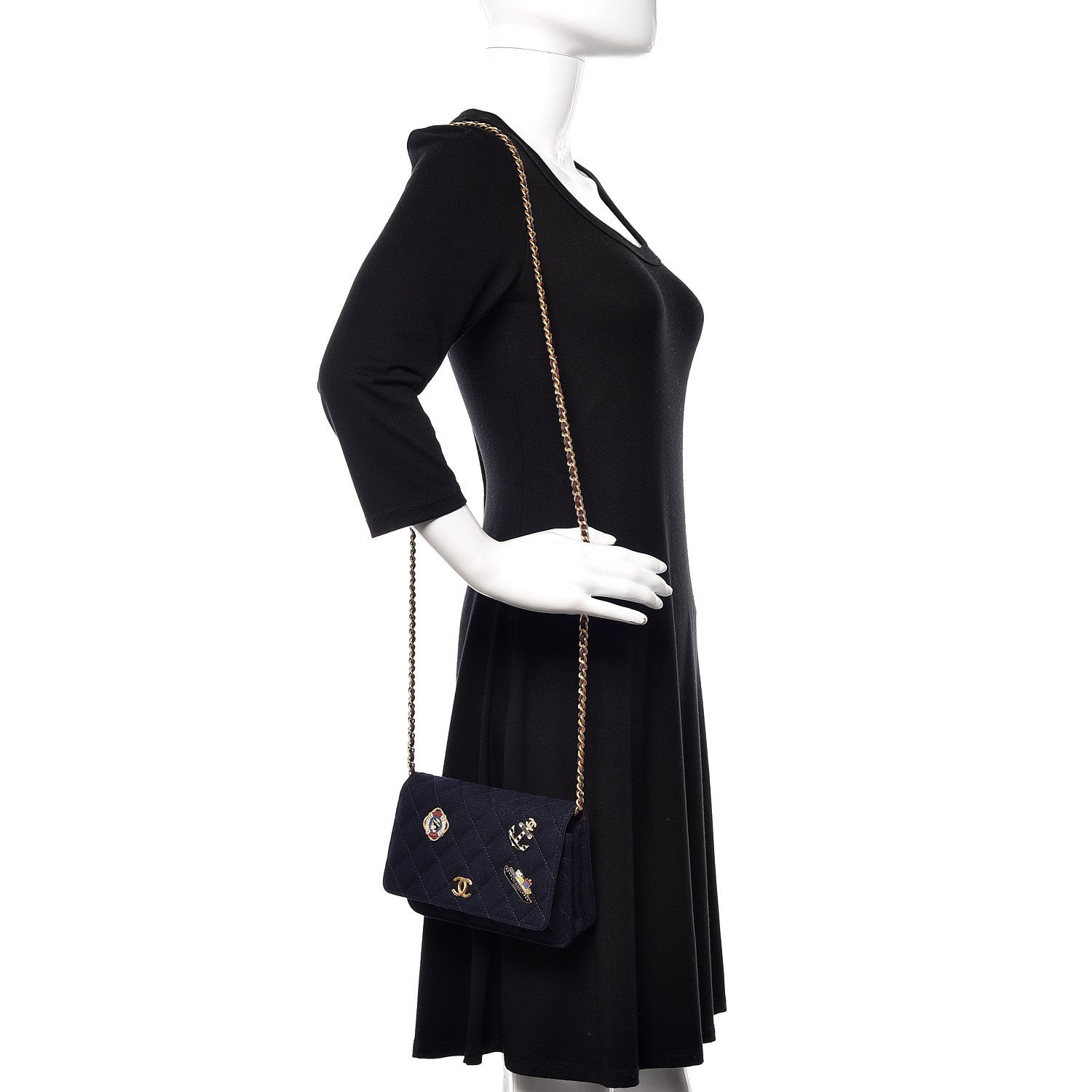 Chanel Felt Quilted Paris-Hamburg Charms Wallet On Chain WOC Dark Navy 2 of 11