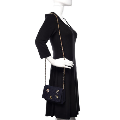 Chanel Felt Quilted Paris-Hamburg Charms Wallet On Chain WOC Dark Navy 2 of 11