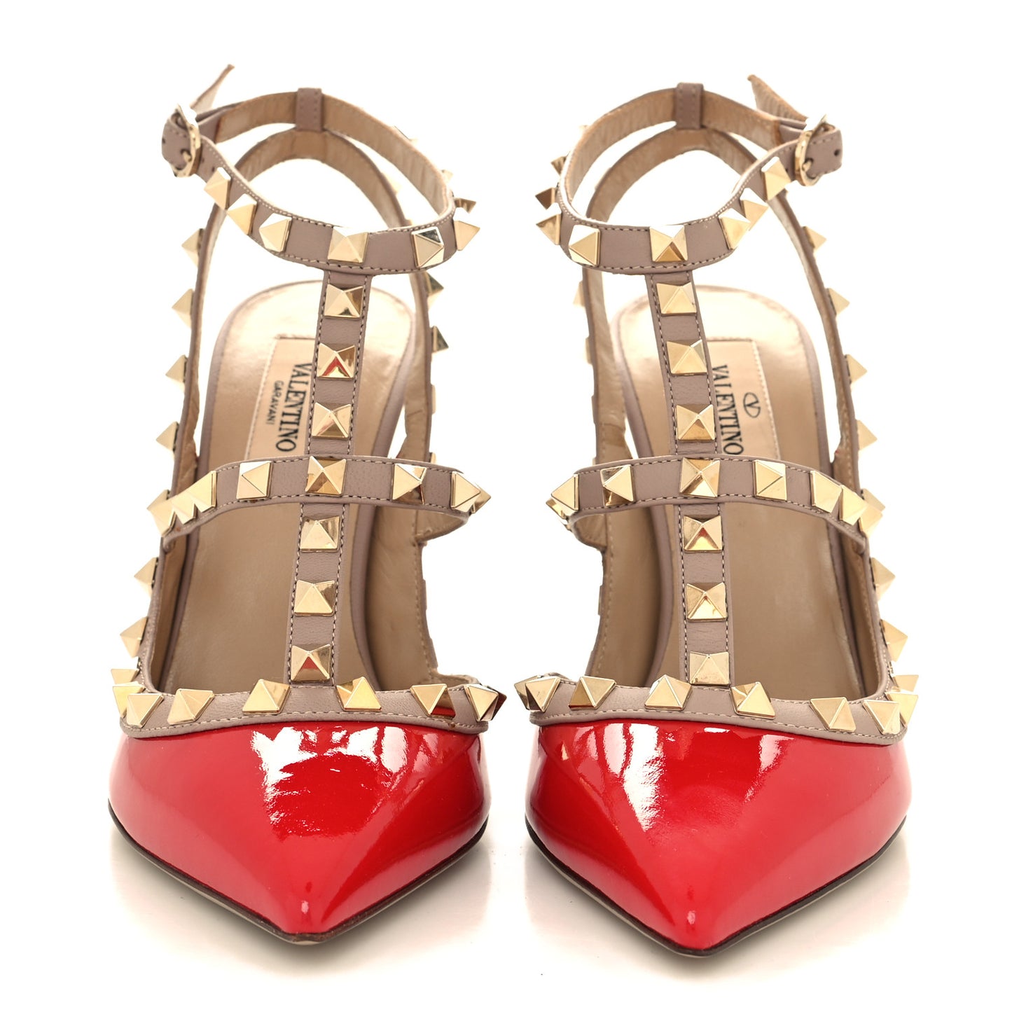Patent Nappa Rockstud Ankle Strap 100mm Pumps 36.5 Rosso Valentino Poudre