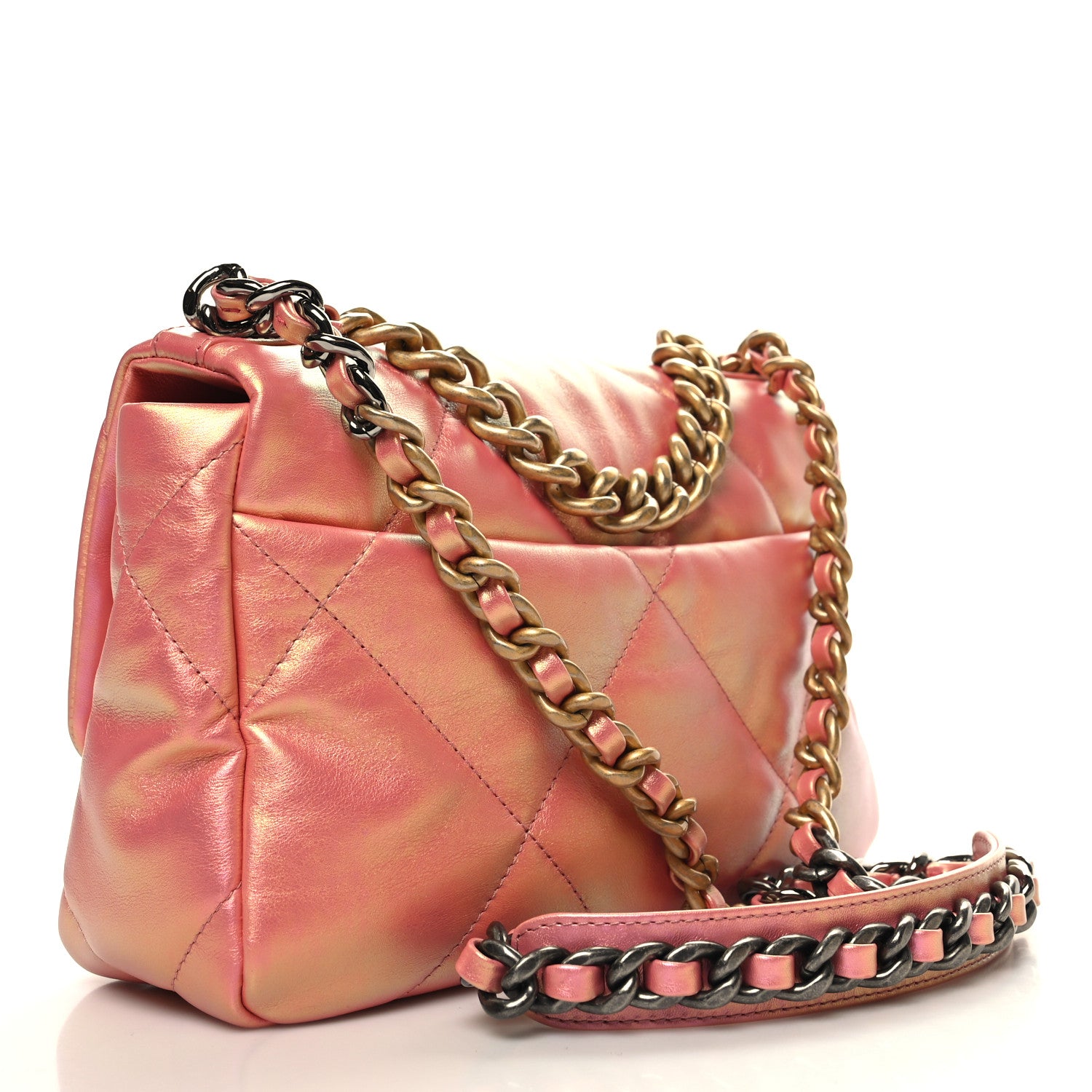 Chanel Iridescent Calfskin Quilted Medium Chanel 19 Flap Pink 3 of 10