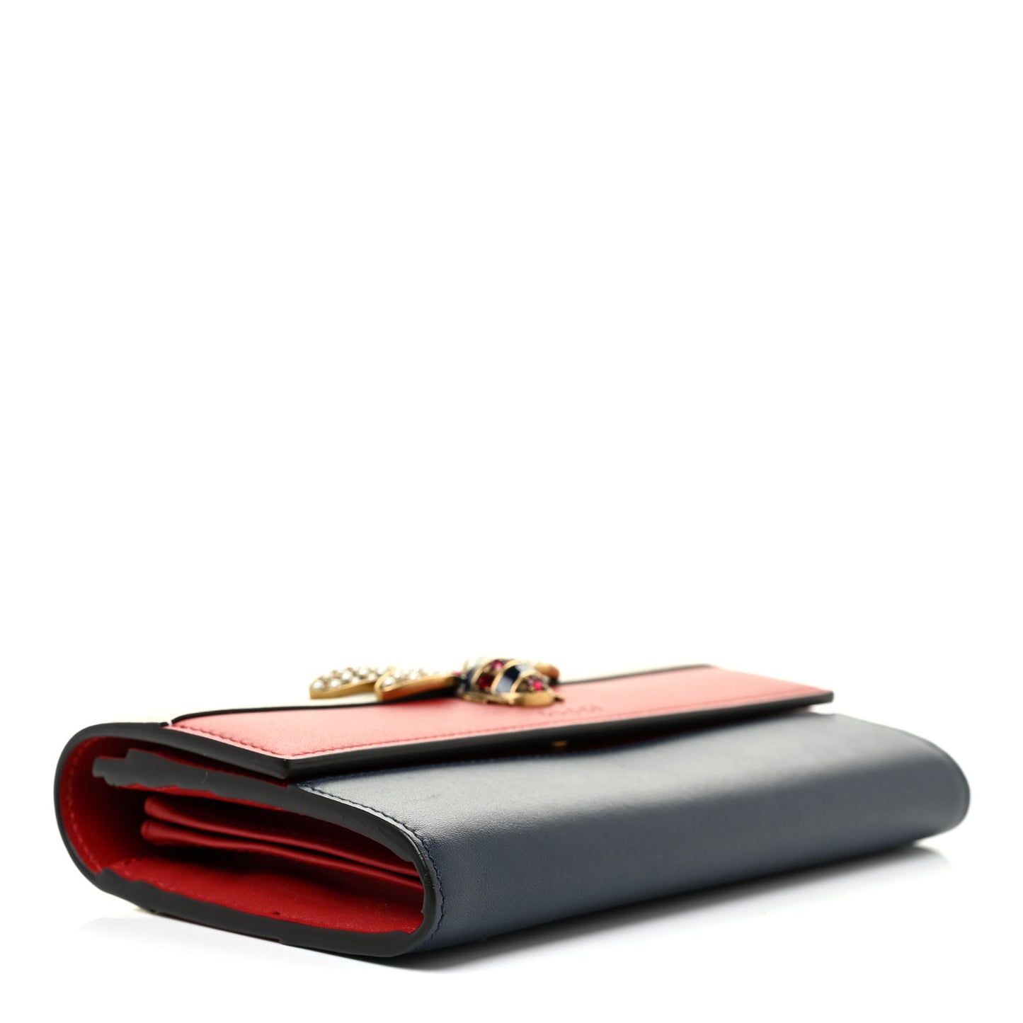Calfskin Queen Margaret Flap Wallet Blue Agata Hibiscus Red Mystic White