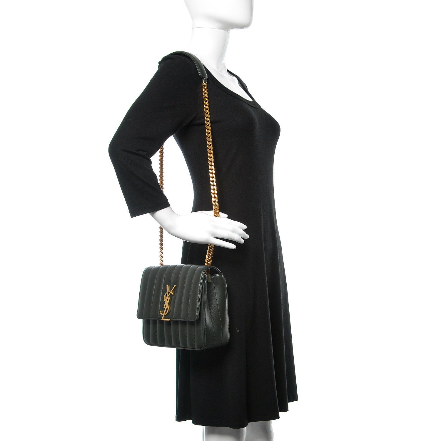 Saint Laurent Lambskin Matelasse Monogram Medium Vicky Chain Bag Algae 3 of 12