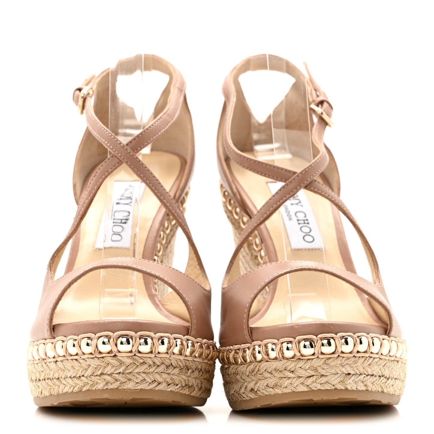 Nappa Studded Dakota 120 Espadrille Wedge Sandals 38.5 Beige