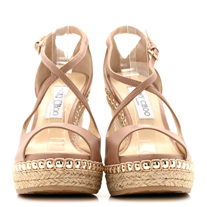 Jimmy Choo Nappa Studded Dakota 120 Espadrille Wedge Sandals 38.5 Beige 3 of 18