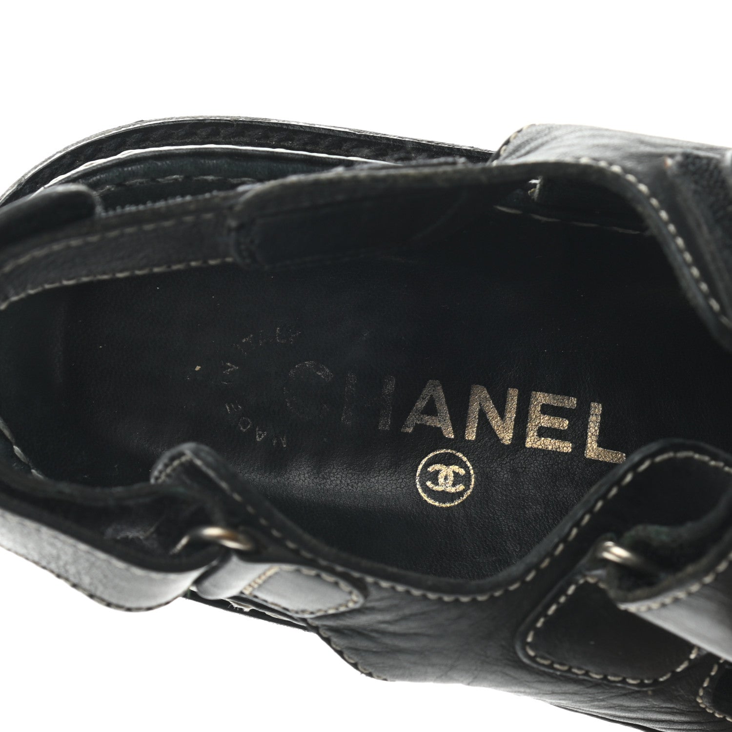 Chanel Lambskin Velcro Dad Sandals 35 Black 6 of 10
