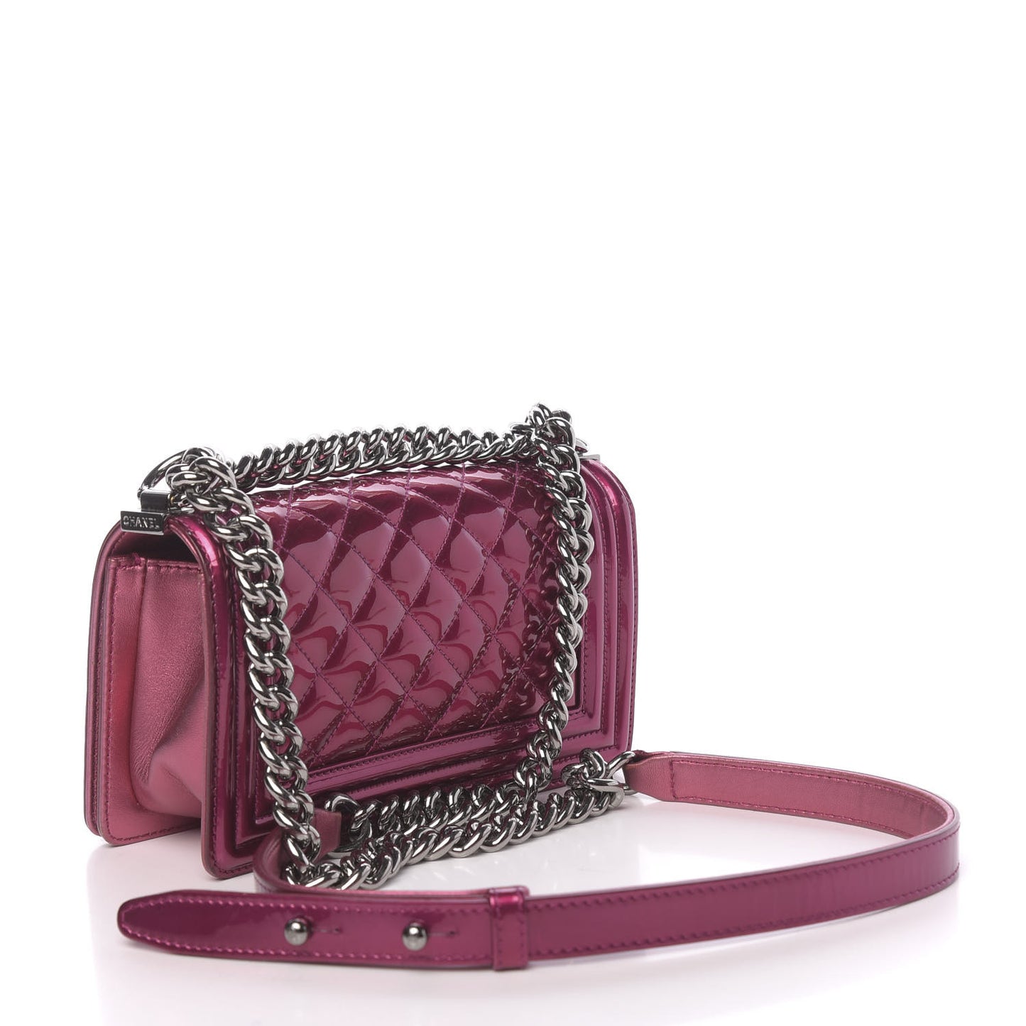 Metallic Patent Calfskin Quilted Small Boy Flap Pink