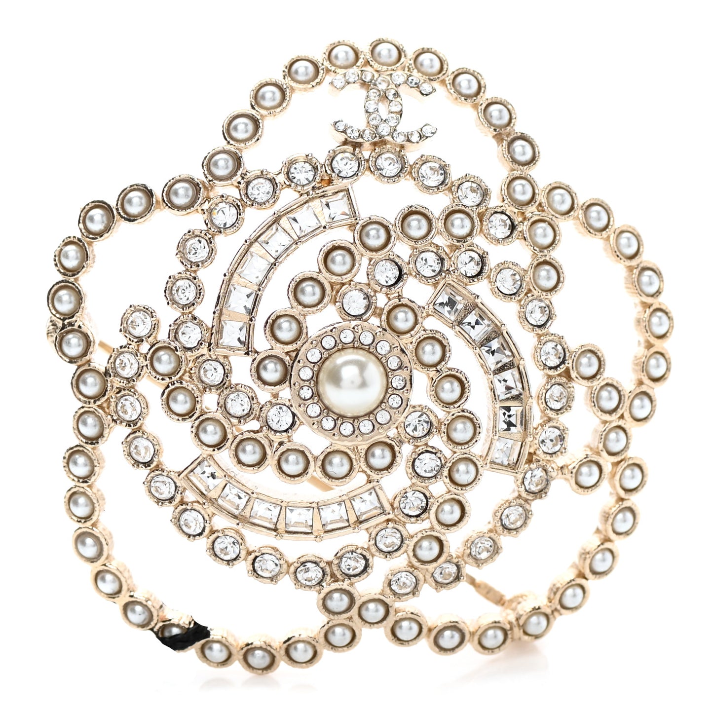 Pearl Crystal Lace Camellia Brooch Gold