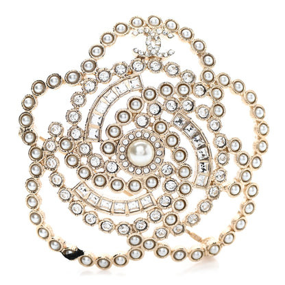 Chanel Pearl Crystal Lace Camellia Brooch Gold 1 of 5