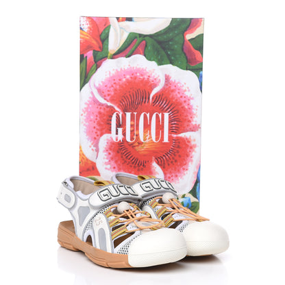 Gucci Mesh Fabric Tinsel Sport Sandals 40 White Silver 6 of 7