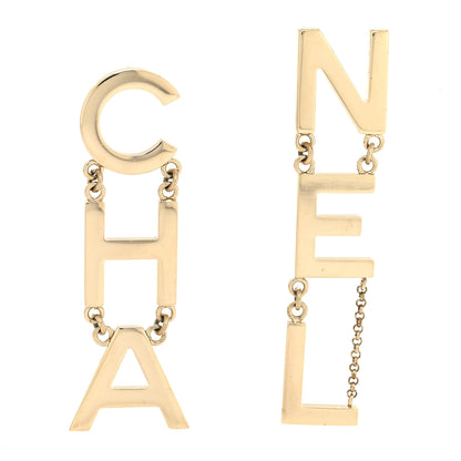 Chanel Metal Cha-Nel Logo Drop Earrings Gold 1 of 4