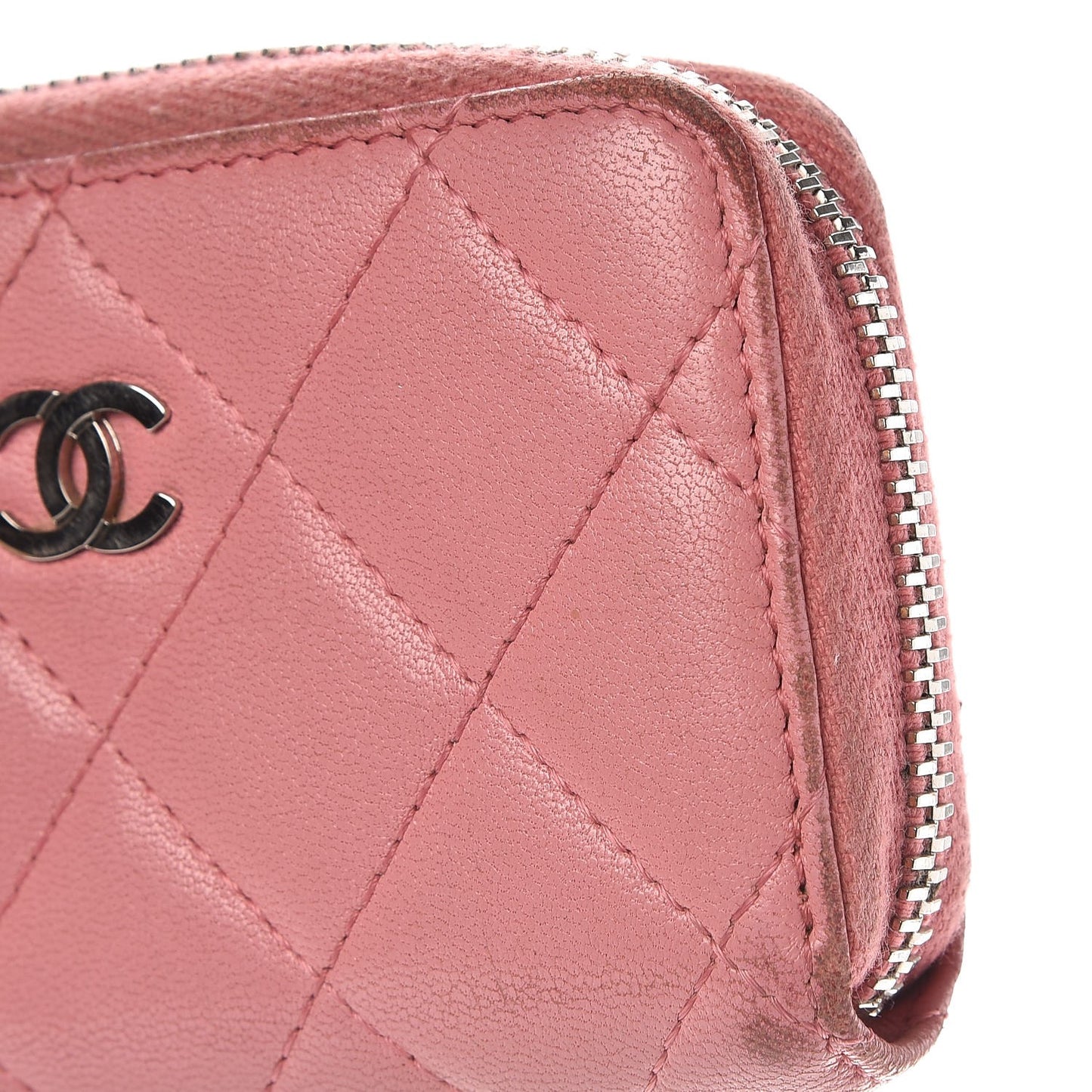 Lambskin Quilted Zip Around Coin Purse Wallet Pink
