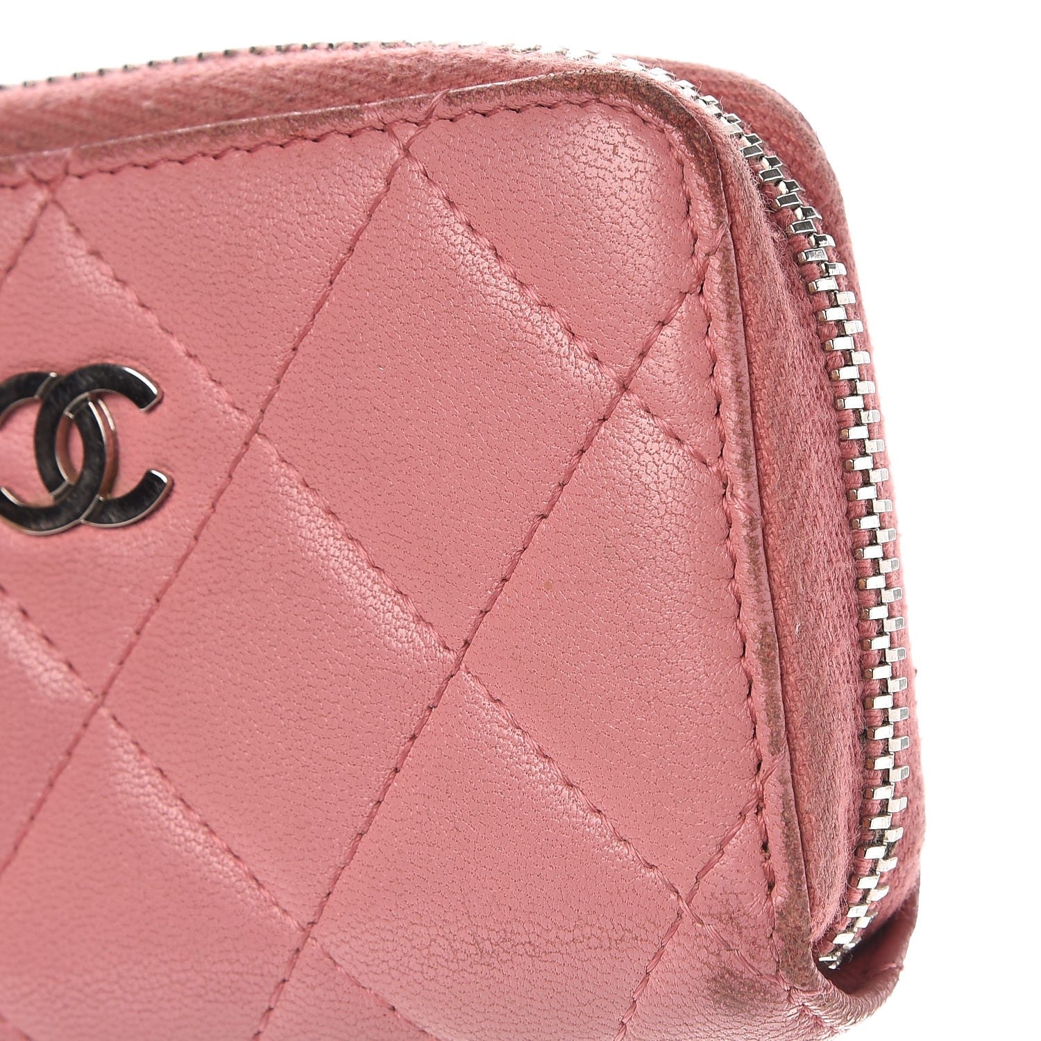 Chanel Lambskin Quilted Zip Around Coin Purse Wallet Pink 9 of 14