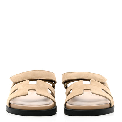 Hermes Suede Goatskin Womens Chypre Sandals 37 Beige Argile 2 of 14