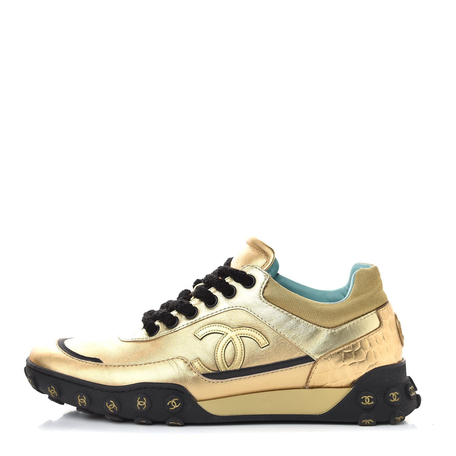Chanel Metallic Lambskin Satin Finish CC Womens Sneakers 38 Gold 1 of 9