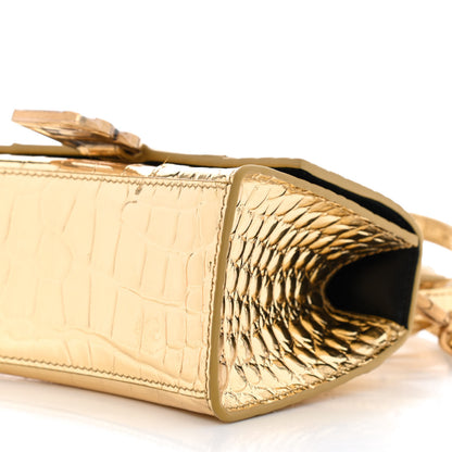 Balenciaga Metallic Calfskin Crocodile Embossed Hourglass Top Handle Bag XS Gold 7 of 10