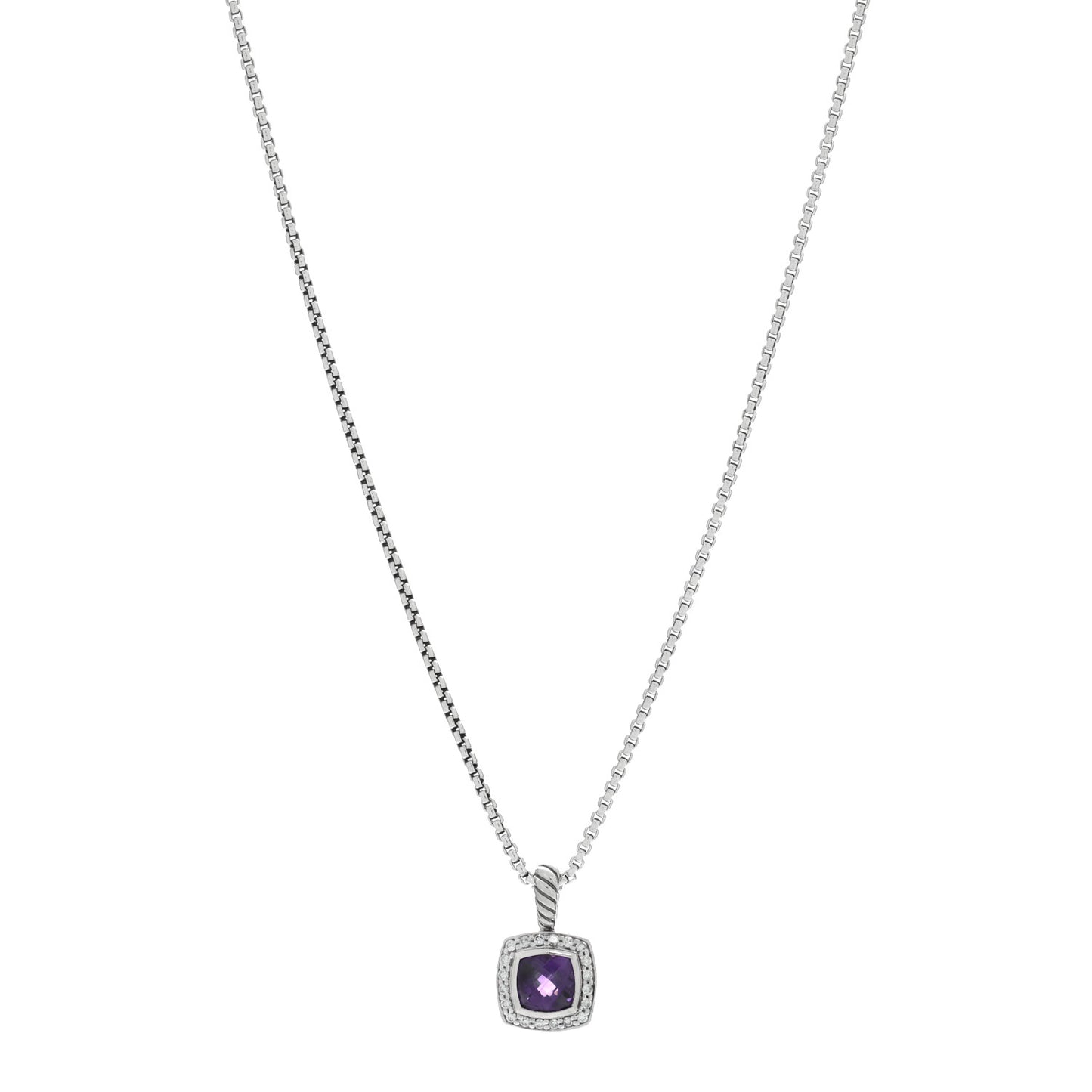 Sterling Silver Diamond Amethyst 7mm Petite Albion Pendant Necklace