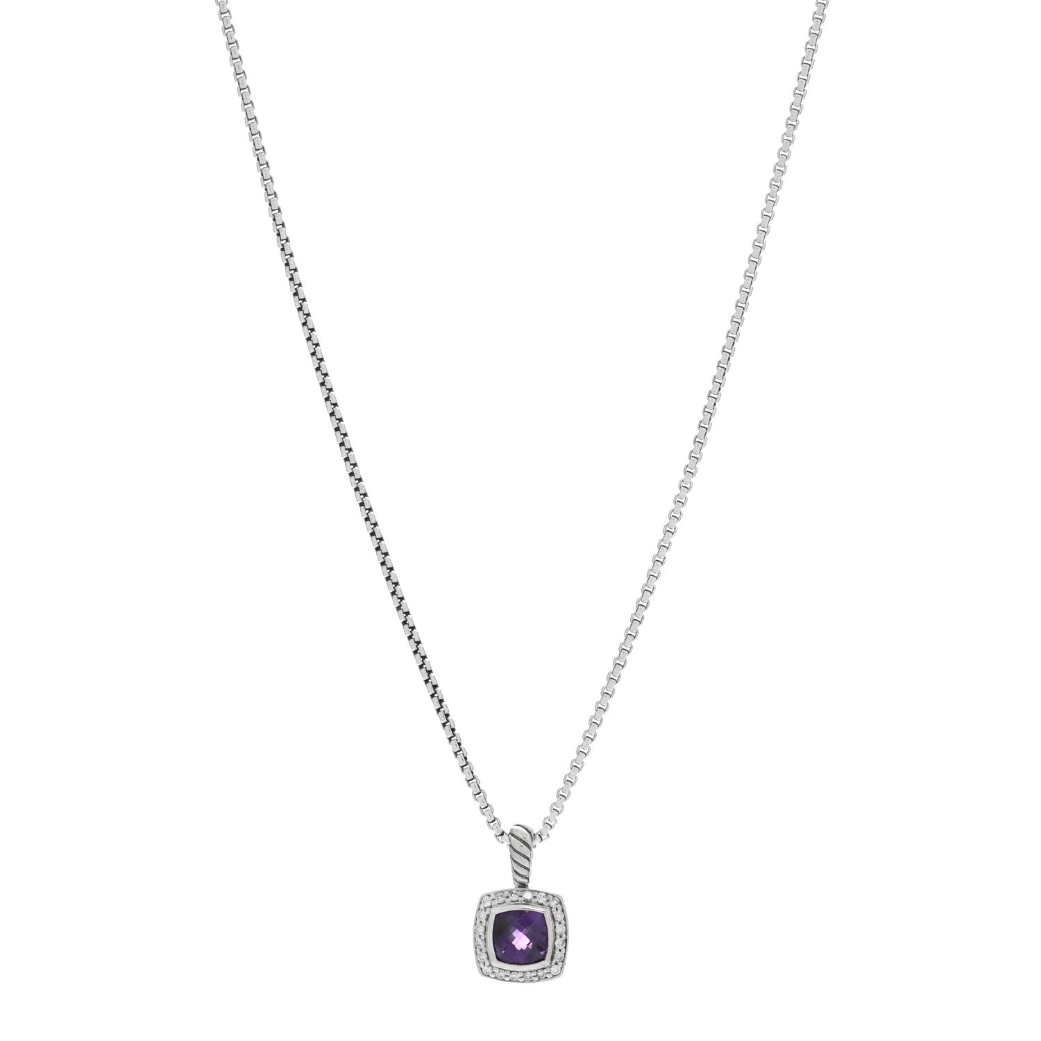 David Yurman Sterling Silver Diamond Amethyst 7mm Petite Albion Pendant Necklace 1 of 4