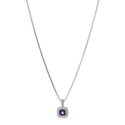 David Yurman Sterling Silver Diamond Amethyst 7mm Petite Albion Pendant Necklace 1 of 4