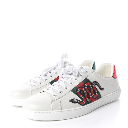 Gucci Calfskin Ayers Kingsnake Embroidered Mens Ace Sneakers 5 Green Red 3 of 9