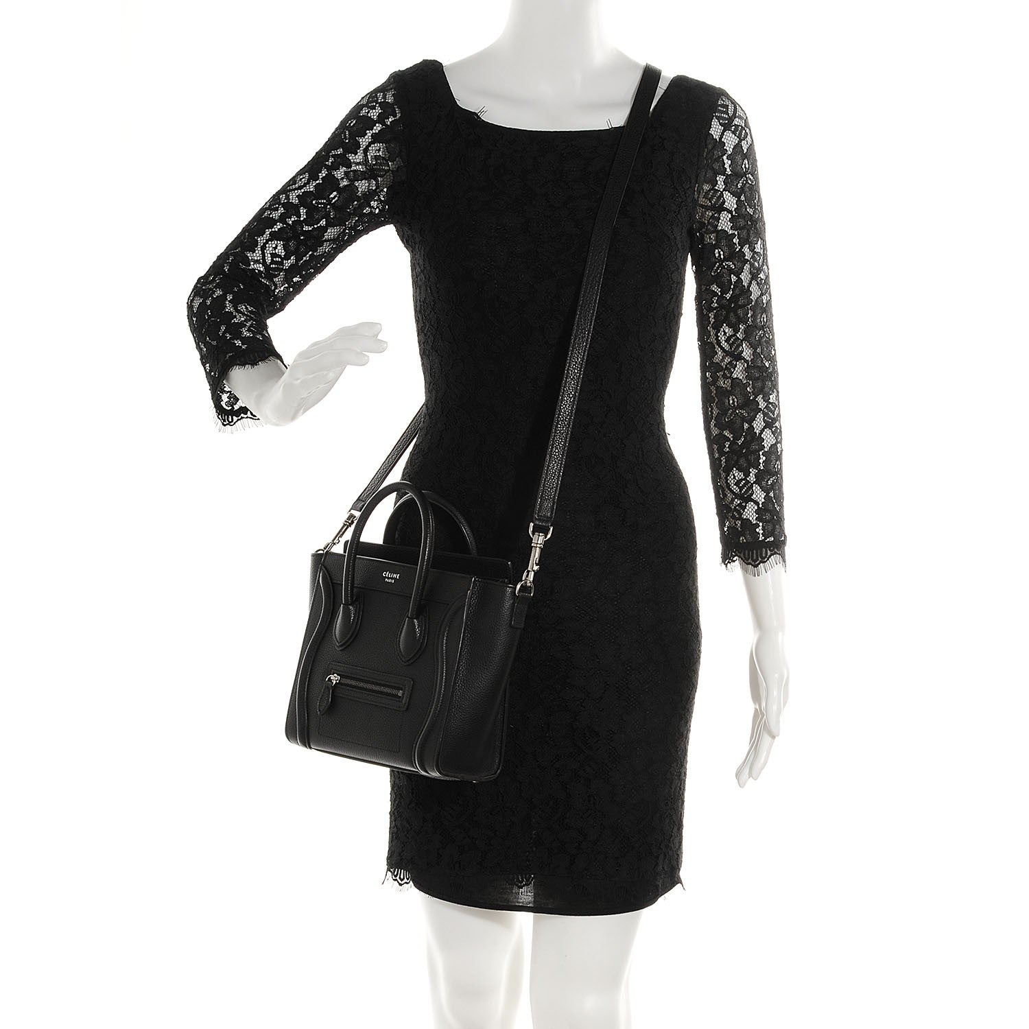 Celine Drummed Calfskin Nano Luggage Black 2 of 9