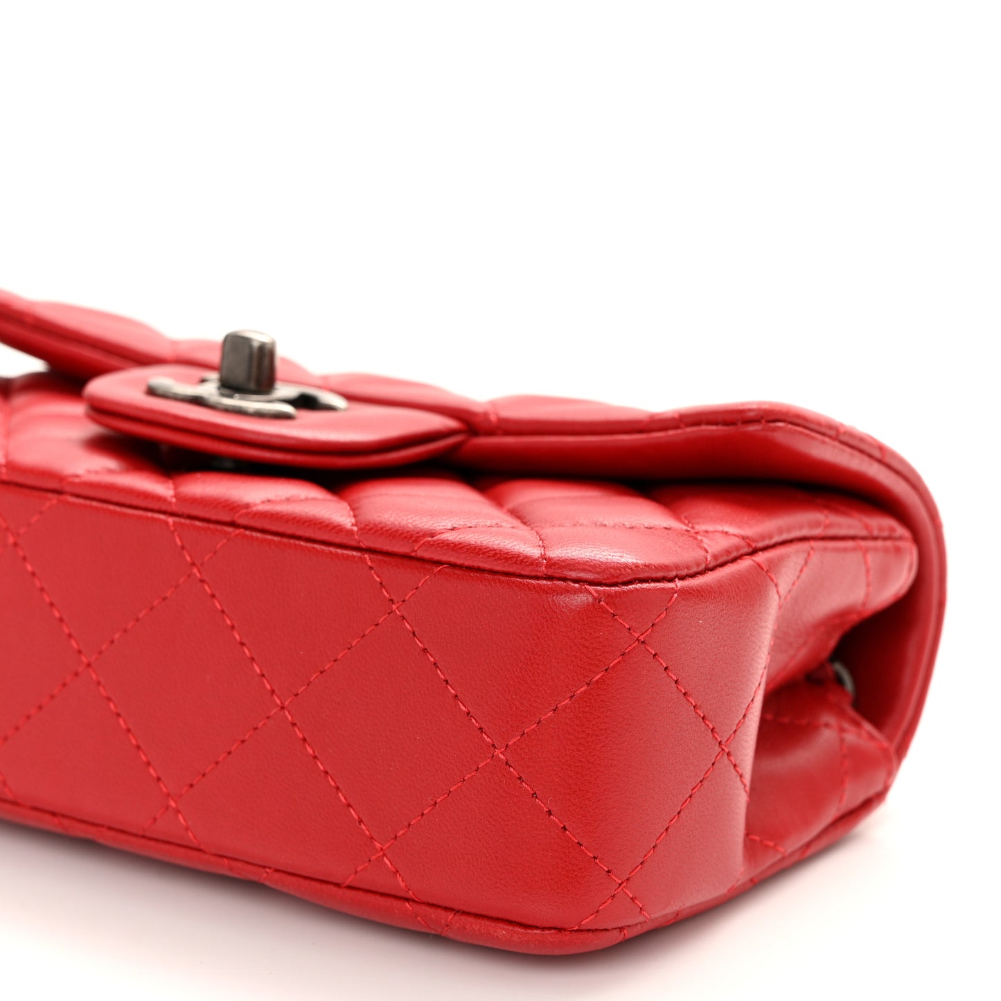 Lambskin Quilted Extra Mini Rectangular Flap Red