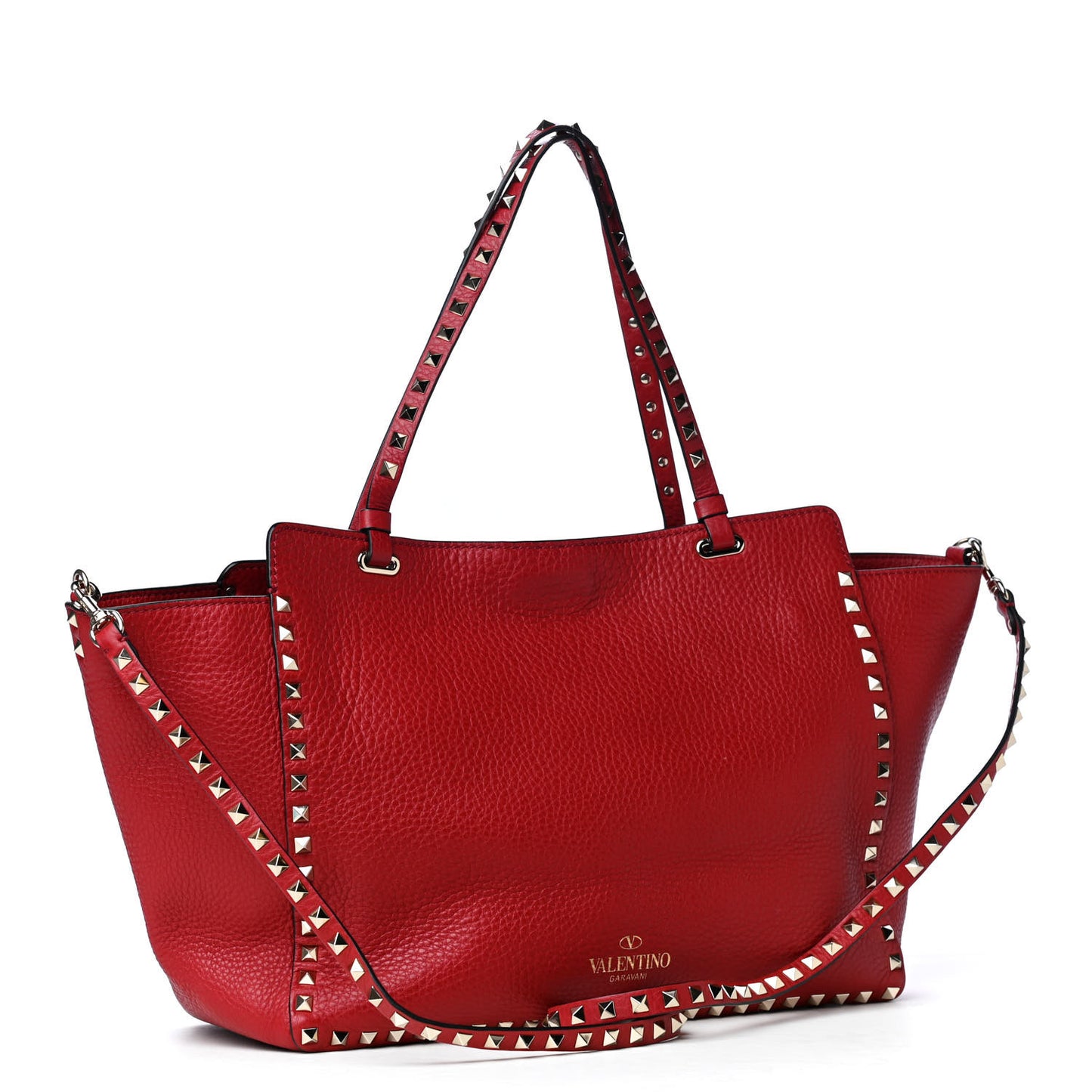 Pebbled Calfskin Medium Rockstud Tote Red