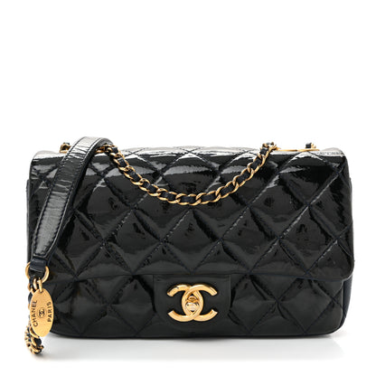 Chanel Patent Goatskin Quilted Medium CC Eyelet Flap Blue 1 of 10
