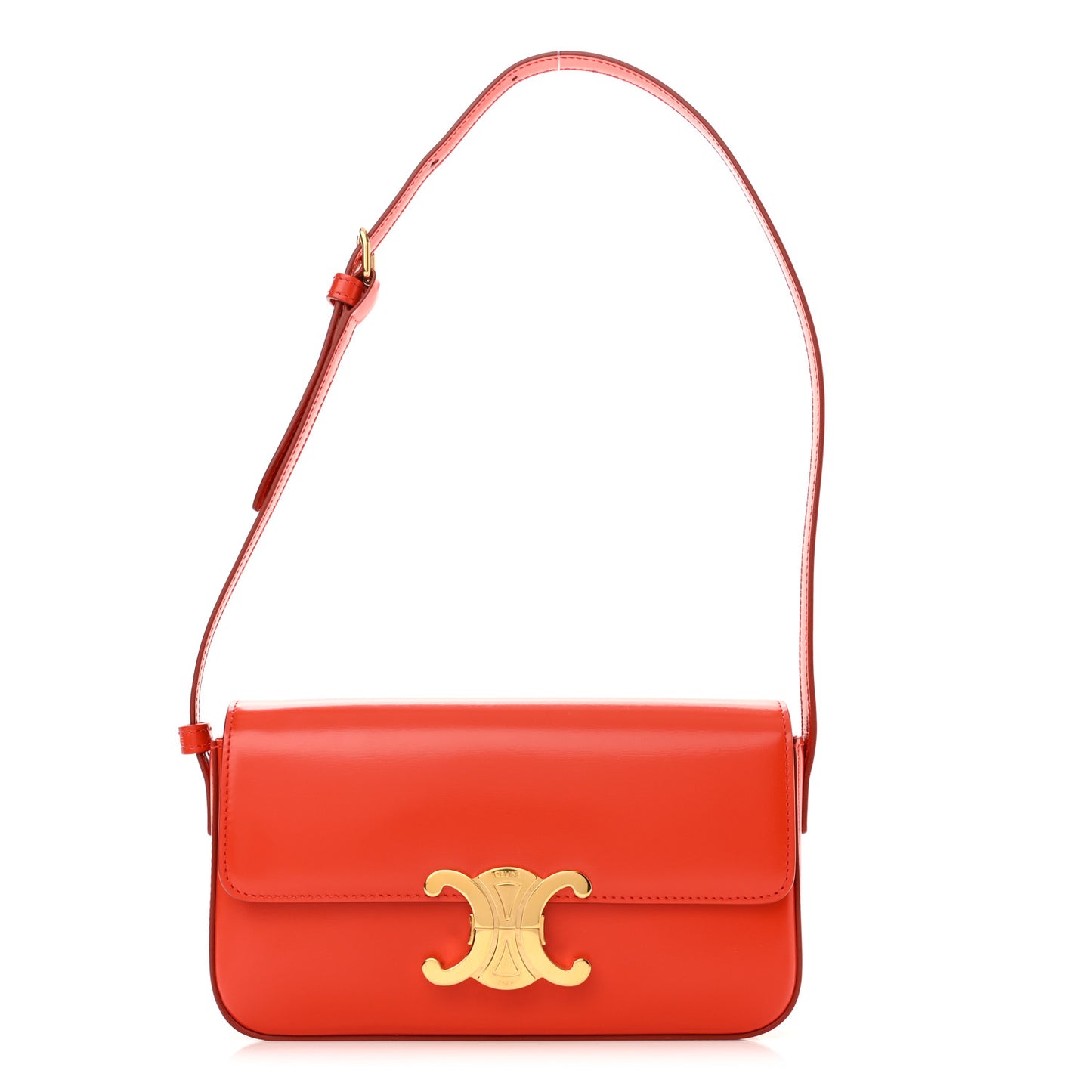 Shiny Calfskin Triomphe Shoulder Bag Bright Red