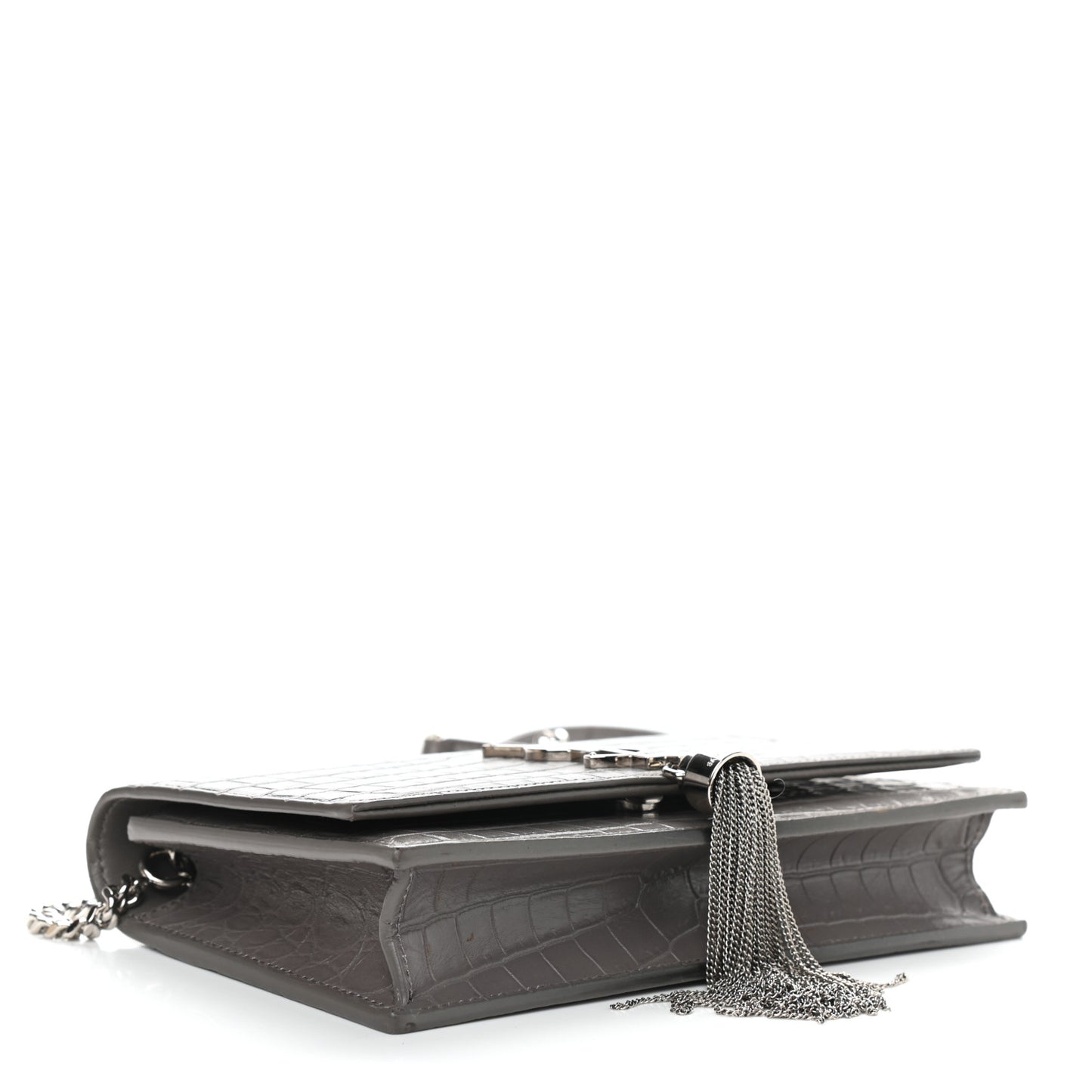 Calfskin Crocodile Embossed Kate Monogram Tassel Chain Wallet Fog