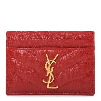 Saint Laurent Grain De Poudre Matelasse Chevron Monogram Credit Card Case New Red 1 of 7