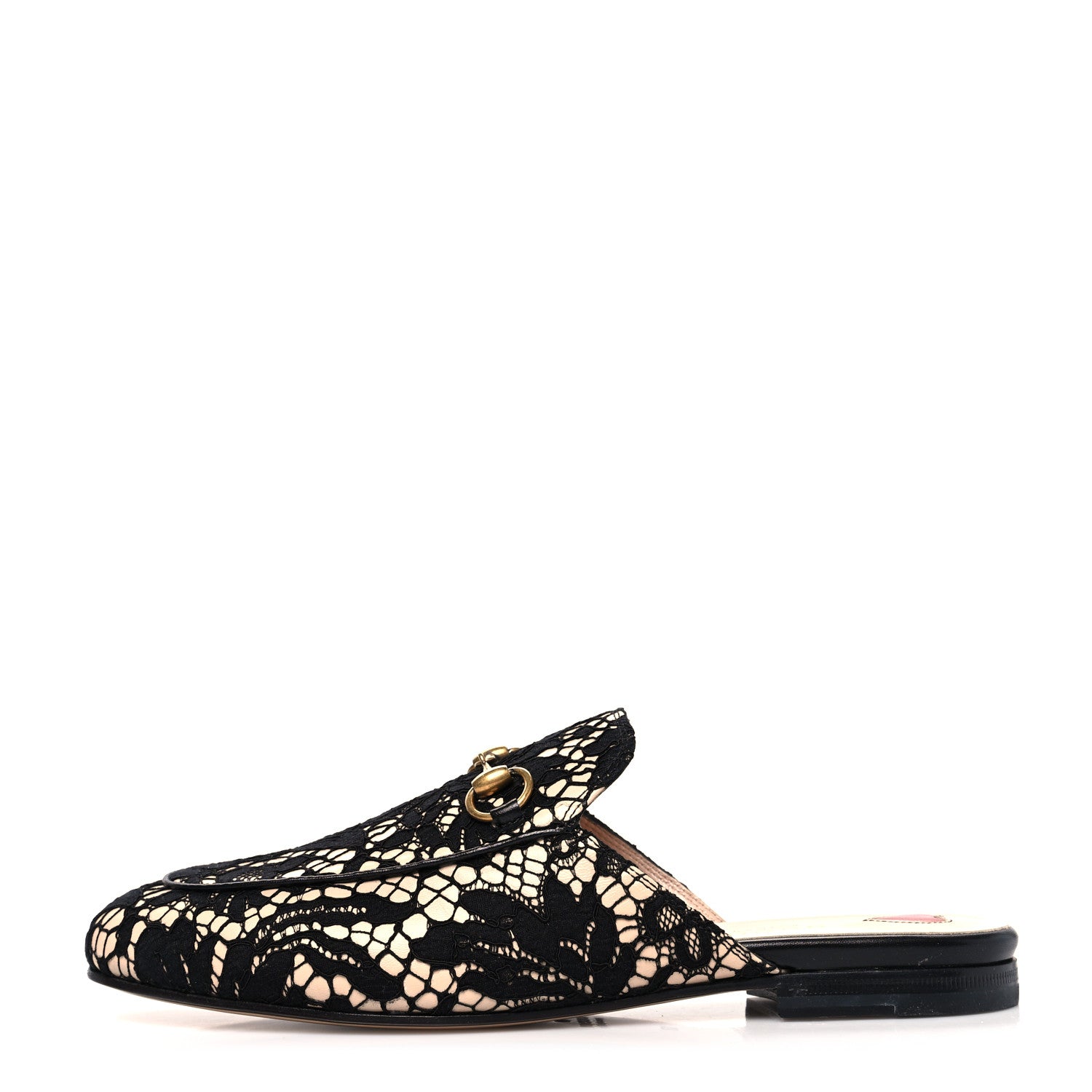 Gucci Lace Malaga Kid Womens Princetown Slippers 37 Black Skin Rose 1 of 9