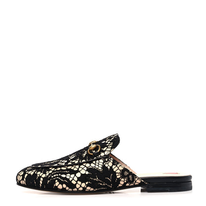 Gucci Lace Malaga Kid Womens Princetown Slippers 37 Black Skin Rose 1 of 9
