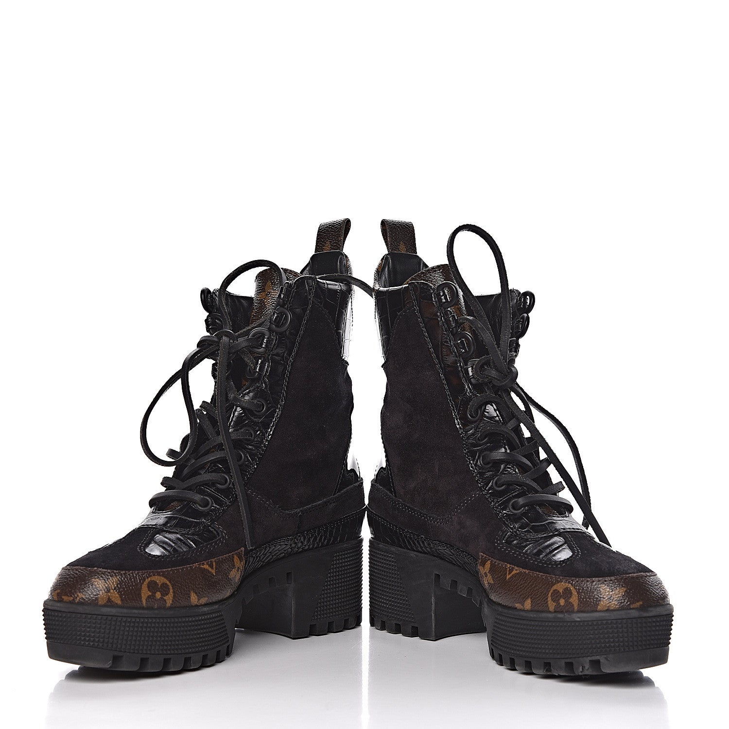 Louis Vuitton Suede Calfskin Monogram Laureate Platform Desert Boots 37 Black 5 of 12