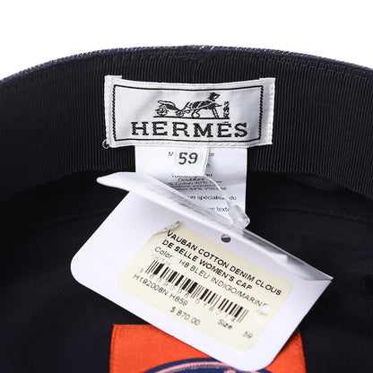 Hermes Denim Cotton Lambskin Womens Vauban Cap 59 Bleu Indigo Marine 6 of 8
