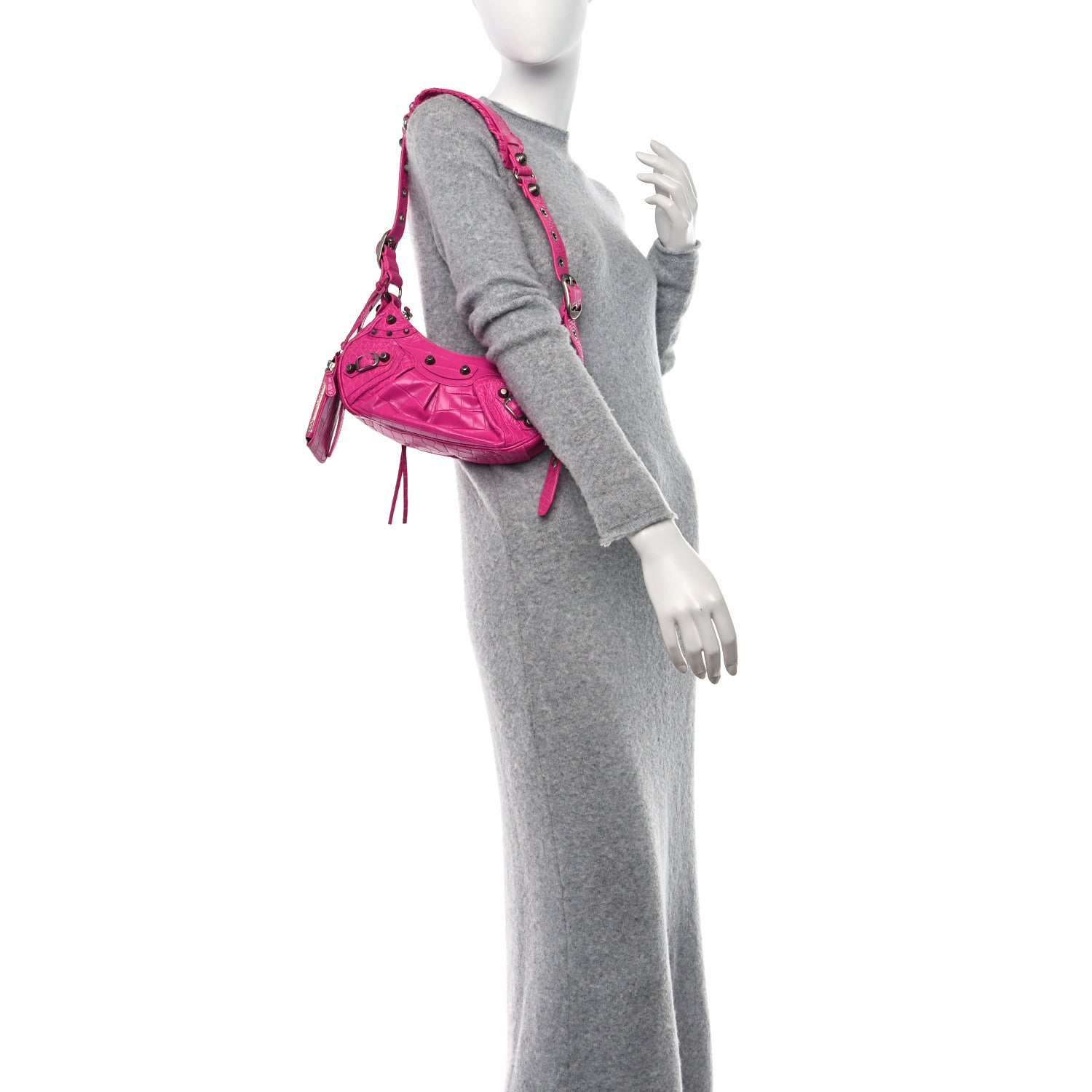 Balenciaga Extra Supple Calfskin Crocodile Embossed XS Le Cagole Shoulder Bag Lipstick Pink 2 of 11
