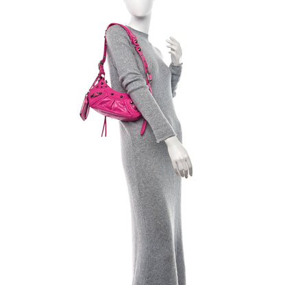 Balenciaga Extra Supple Calfskin Crocodile Embossed XS Le Cagole Shoulder Bag Lipstick Pink 2 of 11