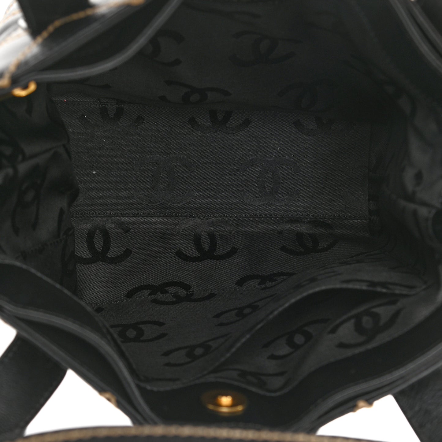 Calfskin Contrast Stitch Surpique Tote Black