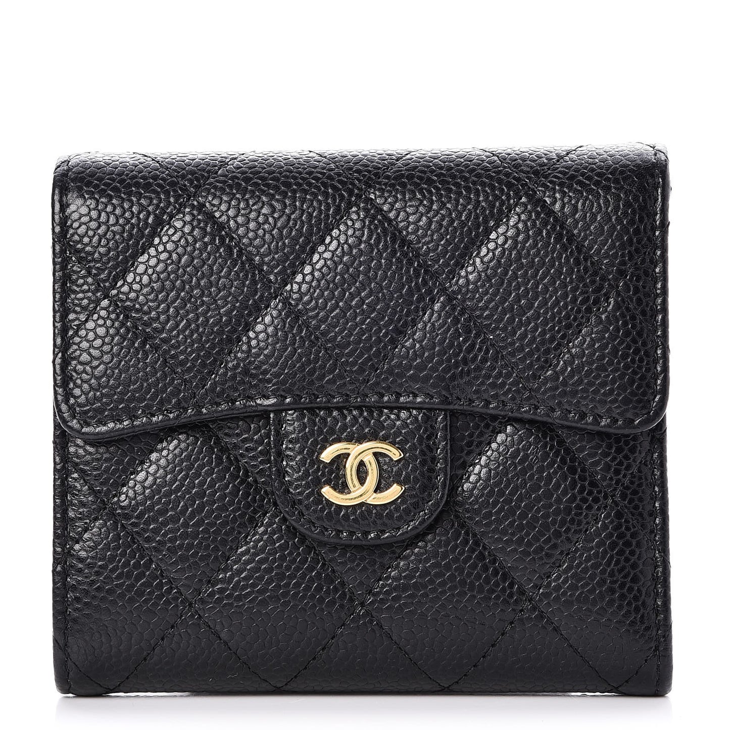 Caviar Quilted Compact Flap Wallet Black