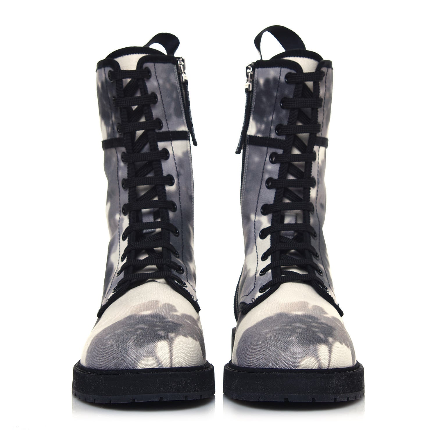 Fendi Canvas Floral Print Logo Bi-Color Womens Biker Boots 39 White Black 2 of 7