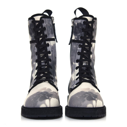 Fendi Canvas Floral Print Logo Bi-Color Womens Biker Boots 39 White Black 2 of 7