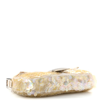 Fendi Sequin Paillettes Snakeskin Baguette White 4 of 13