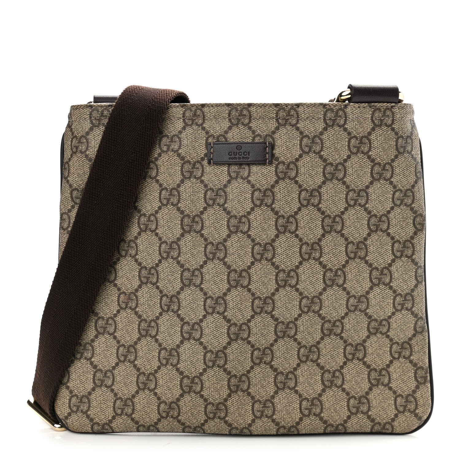 Gucci GG Supreme Monogram Small Flat Messenger Bag Dark Brown 1 of 10