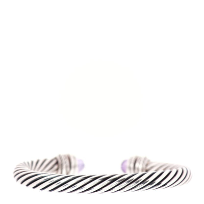 David Yurman Sterling Silver Diamond Amethyst 7mm Cable Crossover Bracelet 3 of 4